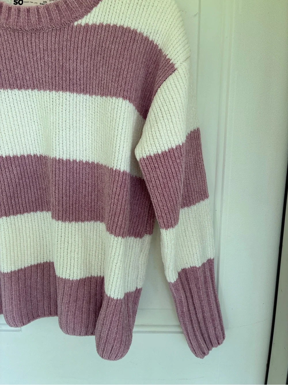 SO Juniors Purple White Striped Pullover Knit Sweater Size XSmall
